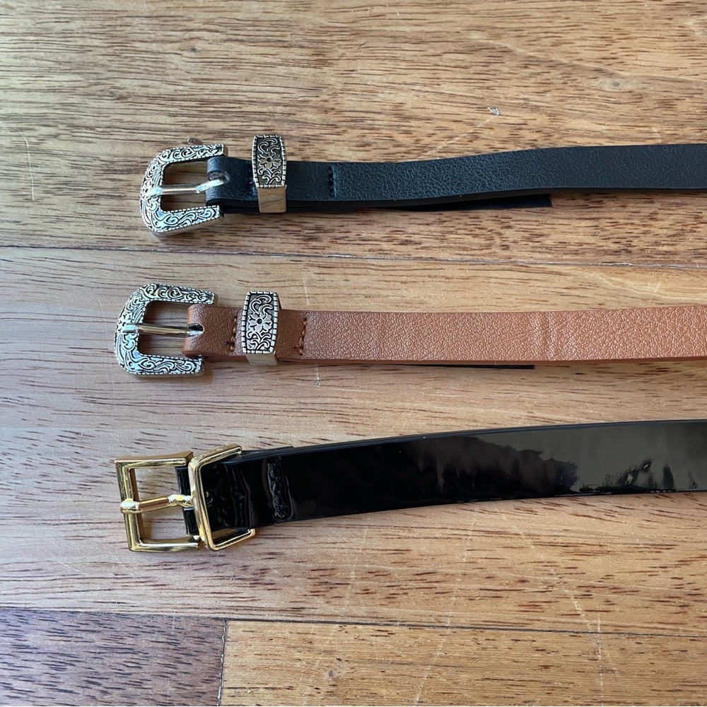 SHEIN Black & Brown Western Leather Belts NWOT + Black Patent Leather Belt EUC